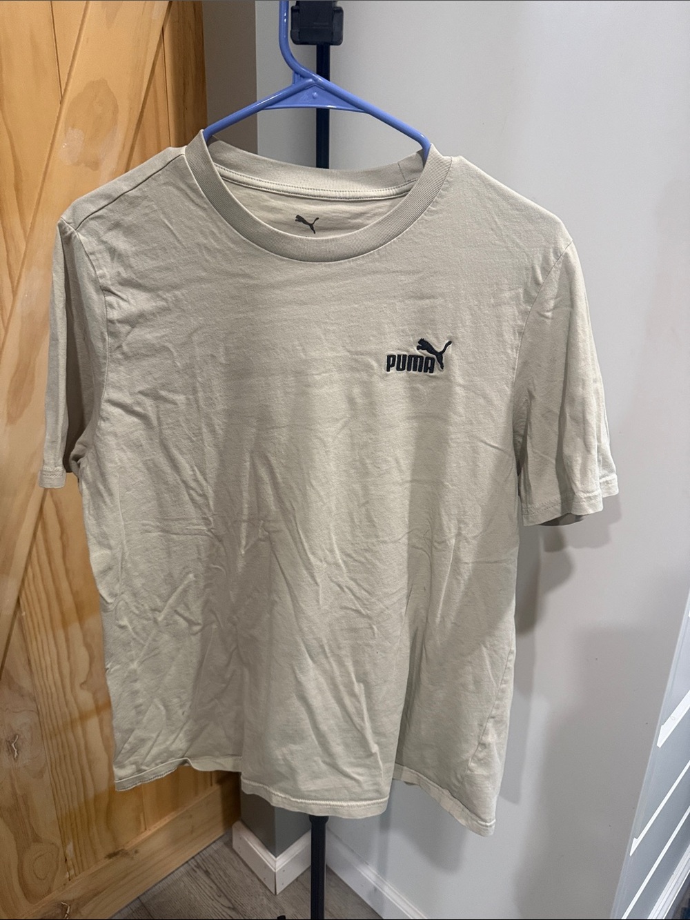 Puma Men's Short Sleeve Crew Tee in Light Beige with Black Logo
